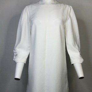 Tibi White Shirred Sleeve Drape Twill Dress 4